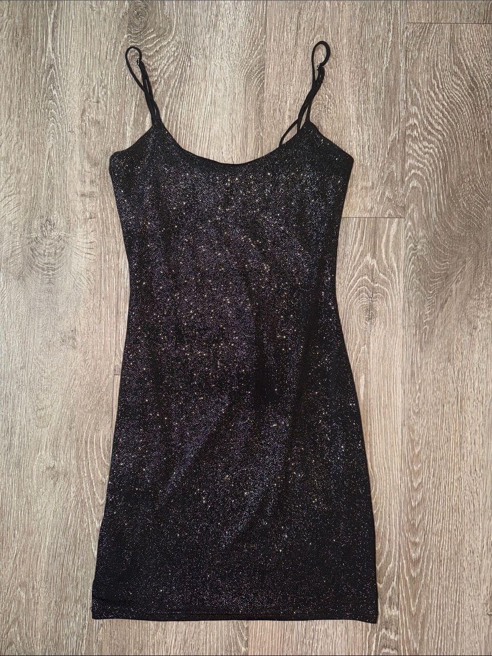 Lucy in the Sky body con Black Glitter Slip Dress with Spaghetti Straps xs